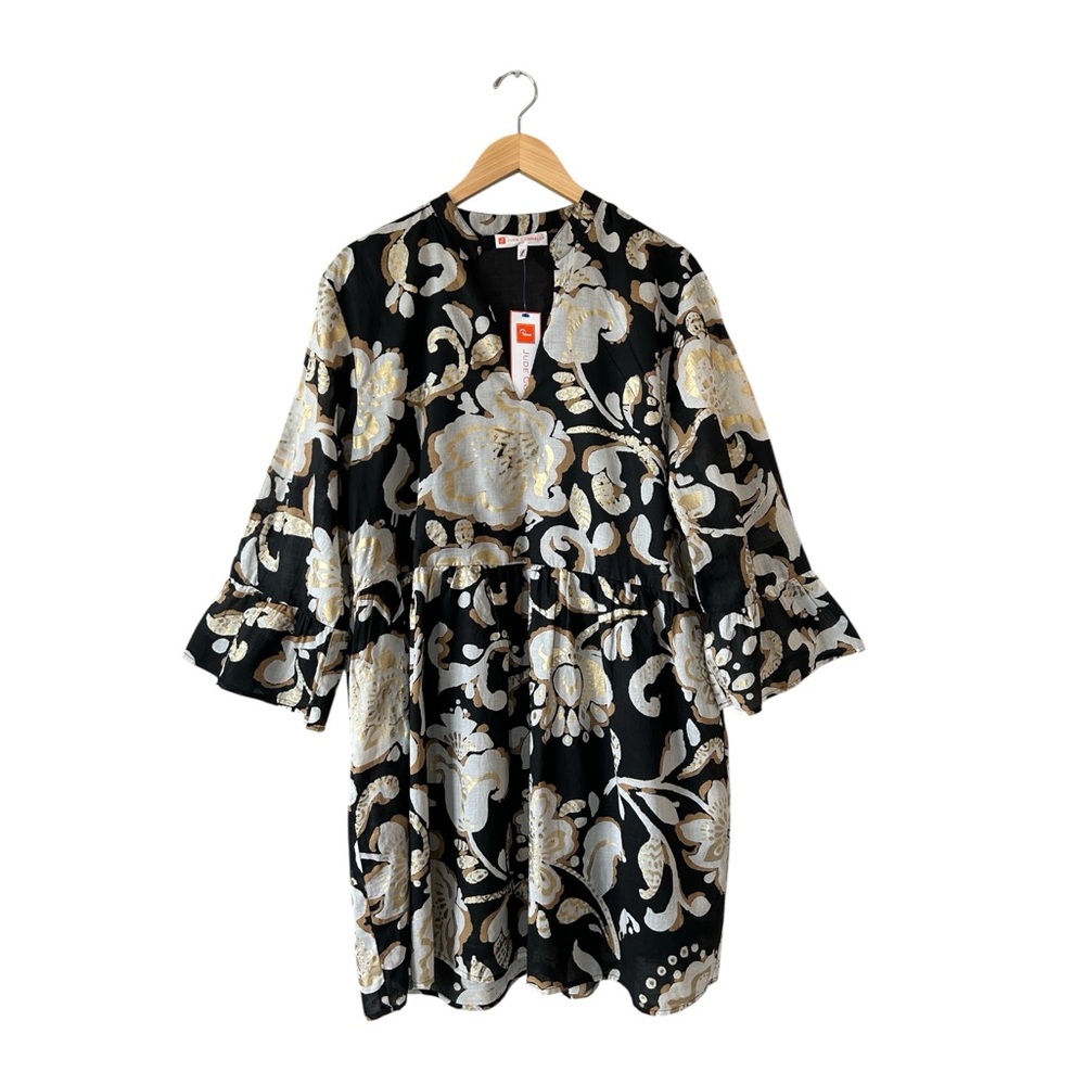 JUDE CONNALLY Faith Cotton Voile  Dress Grand Floral Black Gold XL NWT $198 - Picture 2 of 14